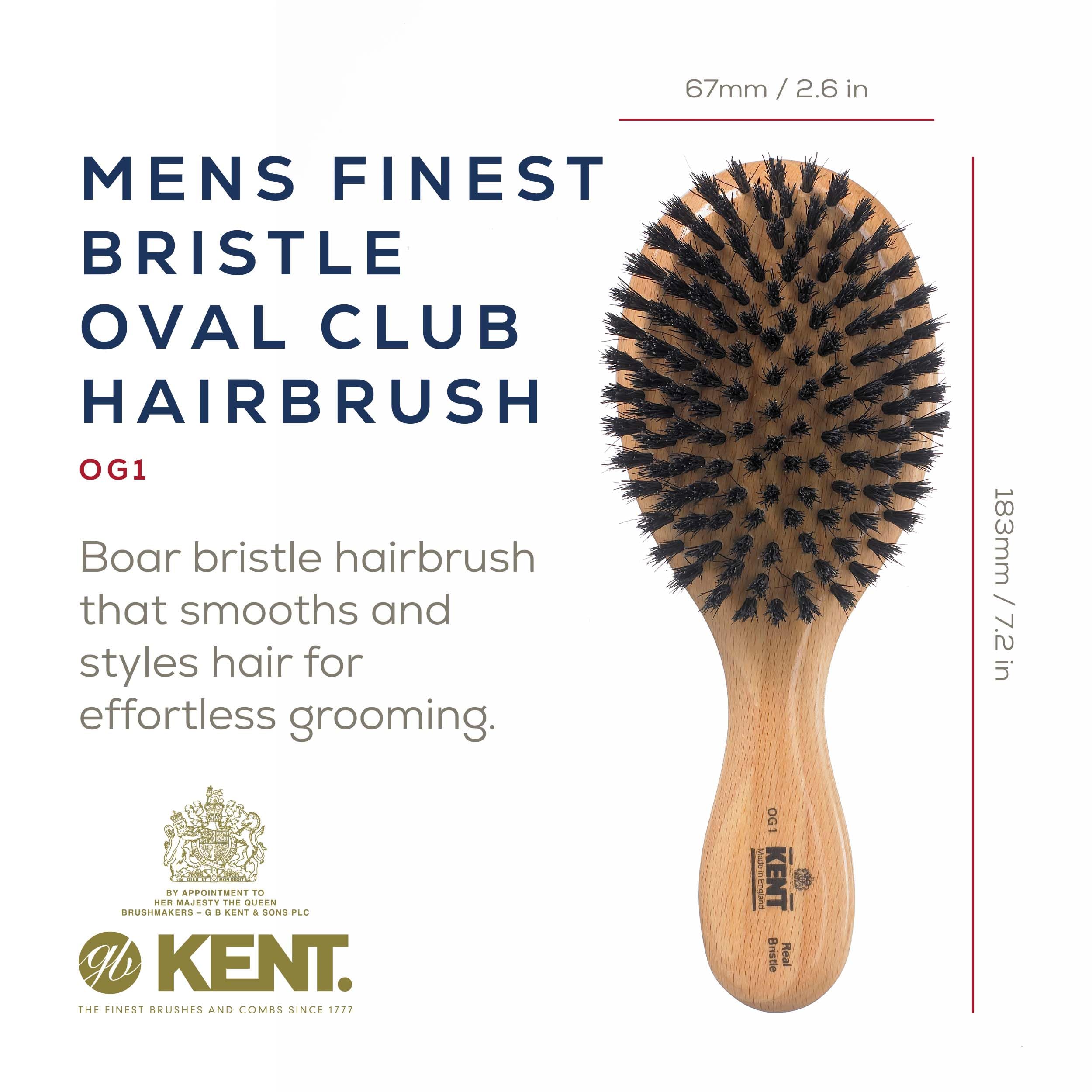 Kent OG1 Boar Bristle Hair & Beard Brush for Men - Grooming & Scalp Care at Home