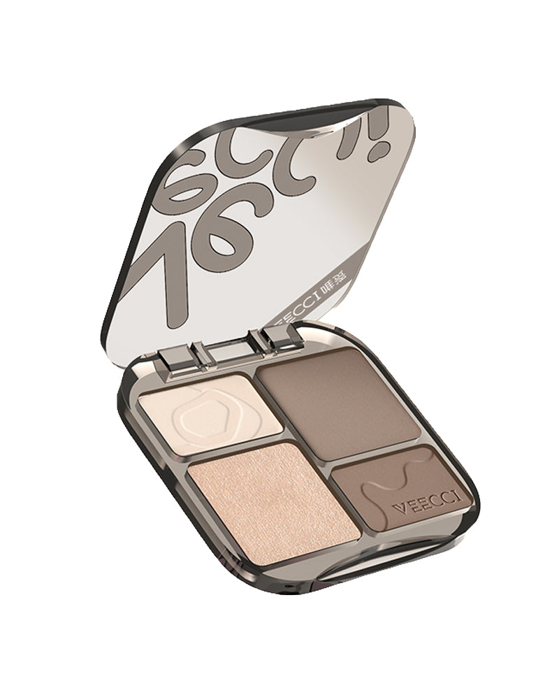 Veecci Quad Contour Palette - 4 Color Face Contouring & Highlighting Makeup Kit for Cheeks, Nose & Jawline | Perfect for Everyday Makeup & Professional Looks