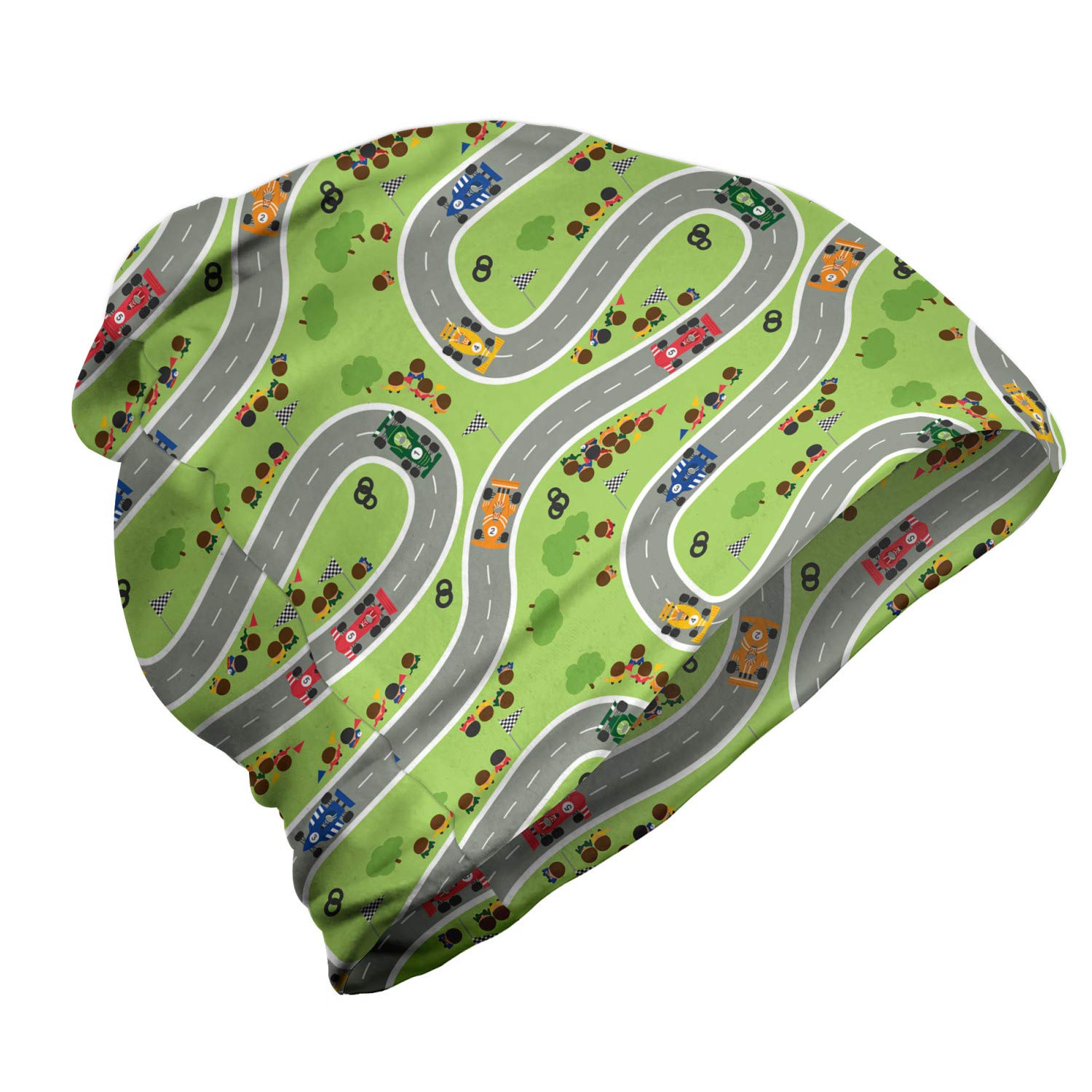 Ambesonne Unisex Beanie - Racing Road Map Design for Men & Women - Warm Winter Hat for Hiking, Outdoor Activities & Casual Wear