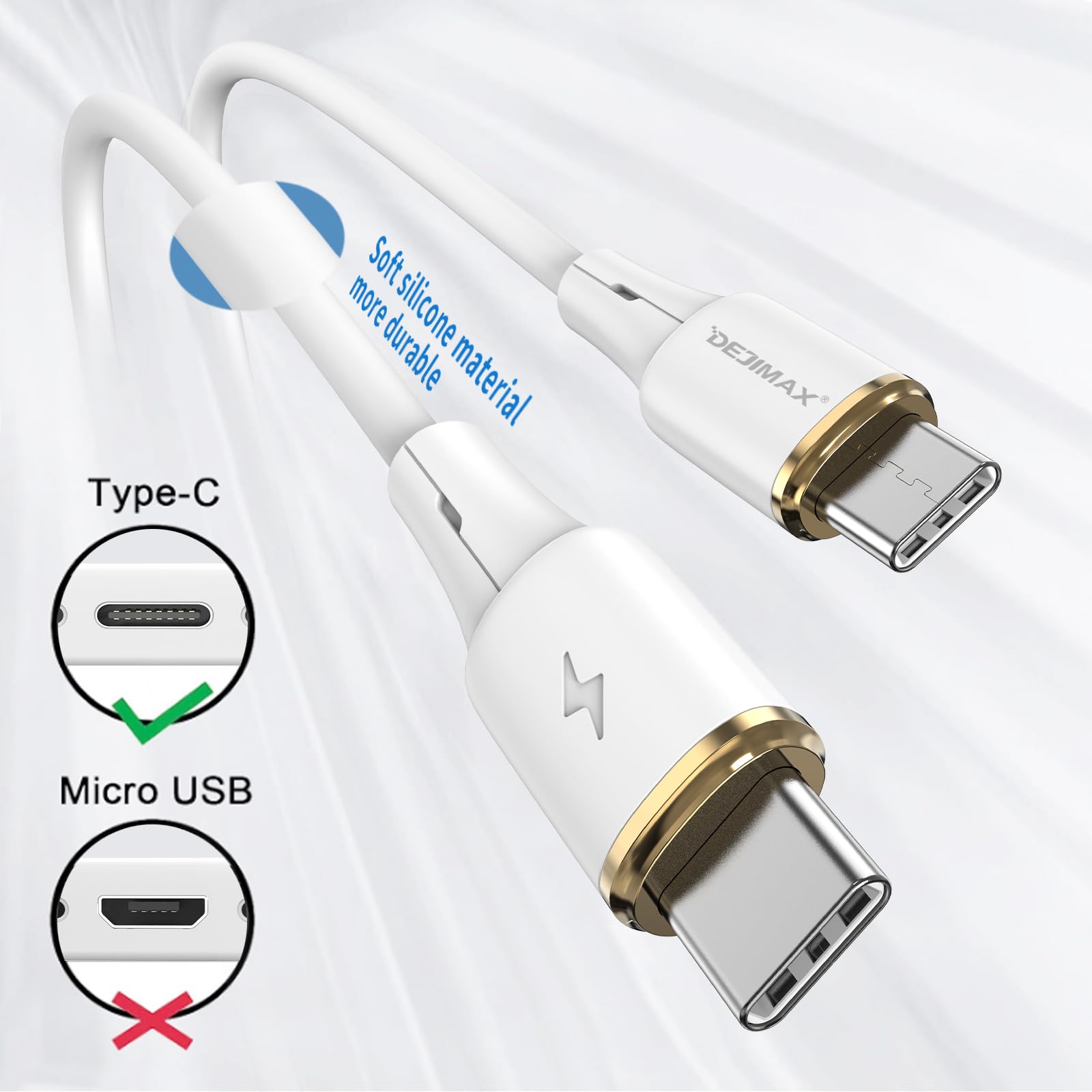 DEJIMAX USB C to USB C Charging Cable [2 Pack 4M Total] 60W PD Fast Charger, Premium USB-C 3.1 Fast Data Sync Cable Compatible with iPhone 16 Pro/MacBook Pro/iPad Pro/Nintendo Switch/LG/Pixel/Samsung Galaxy - Perfect for Home, Office & Travel Charging
