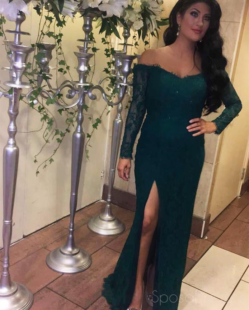Elegant Off Shoulder Long Sleeve Green Lace Prom Dress for Evening Party | Formal Custom Made Prom Gown | Perfect for Homecoming, Ball, Wedding & Special Occasions