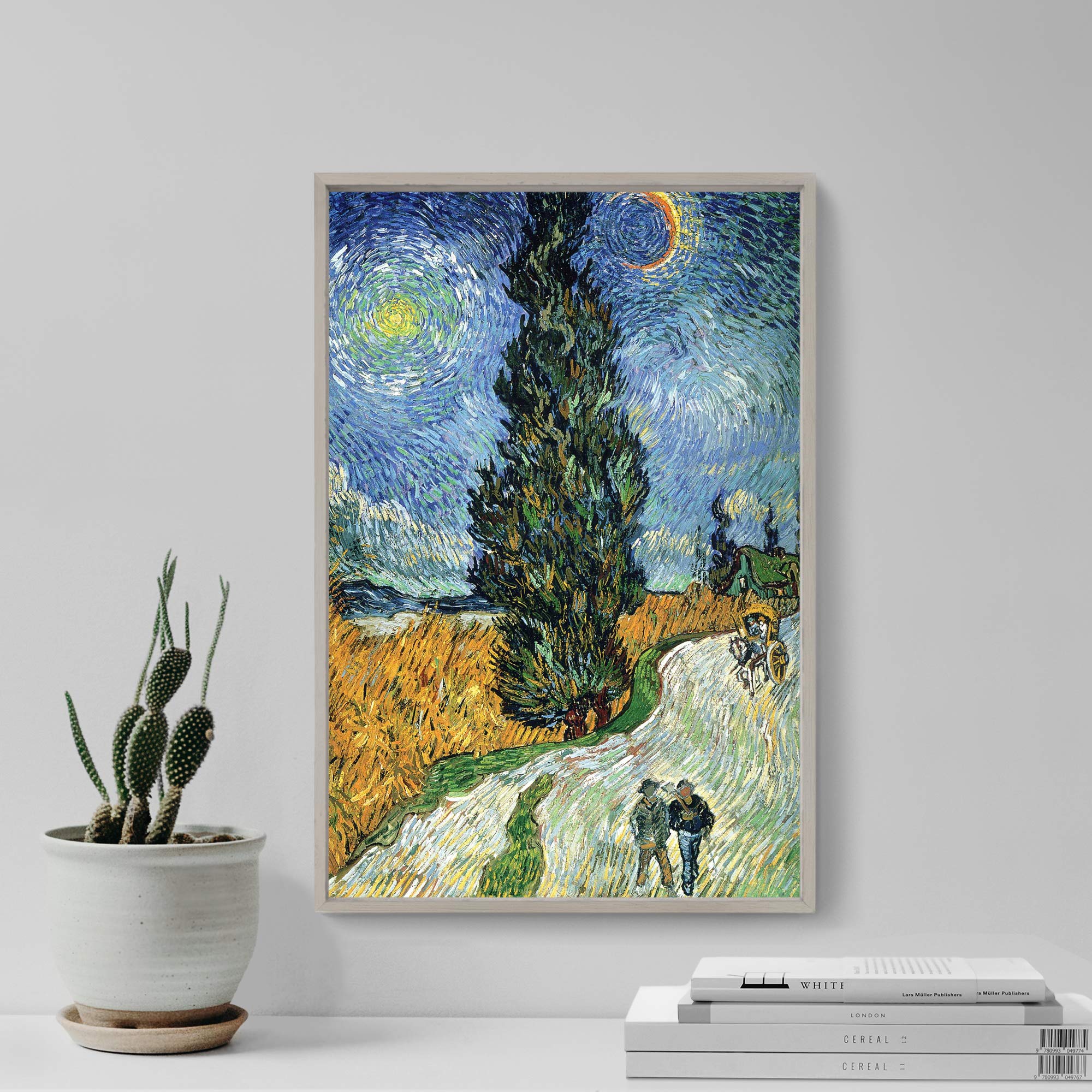 Vincent Van Gogh Road with Cypress and Star (1890) Art Print Poster - High Quality A3 Size (29.7 x 42 cm) - Perfect for Home Decor, Office Wall Art & Gift for Art Lovers - Willem Dutch Post-Impressionist Painting Reproduction