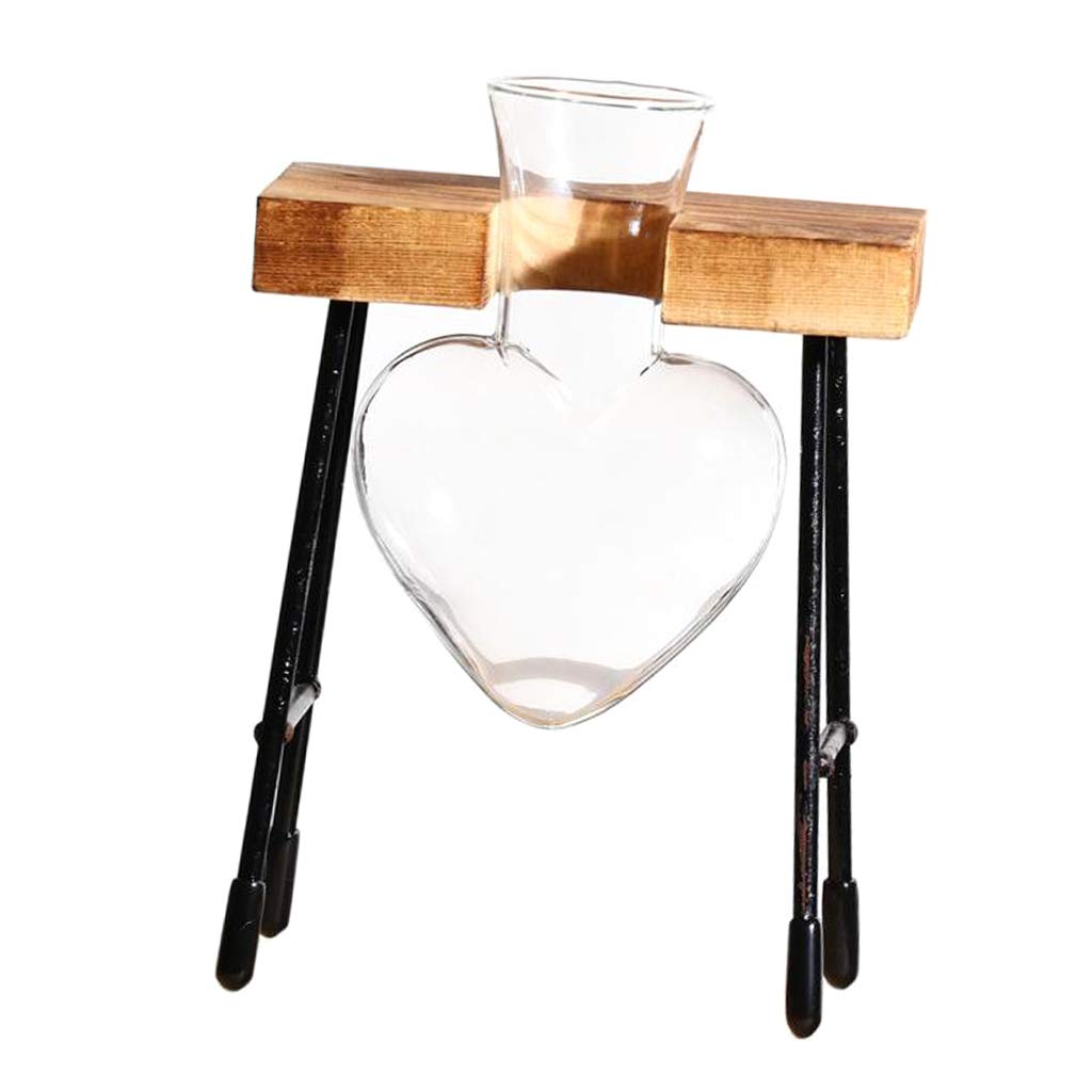 Heart Shaped Glass Vase with Wooden Tray - Decorative Table Centerpiece for Home, Wedding & Romantic Dinner Decor