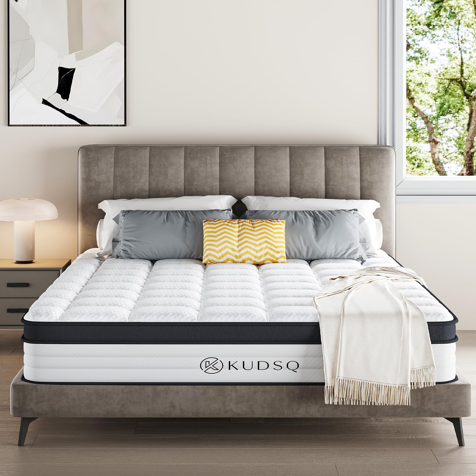 12 Inch Queen Size Mattress in a Box - Memory Foam & Pocket Spring Hybrid for Pressure Relief & Comfort - Medium Firm Support - Fiberglass Free, CertiPUR-US Certified - Perfect for Bedrooms, Guest Rooms, and Apartments