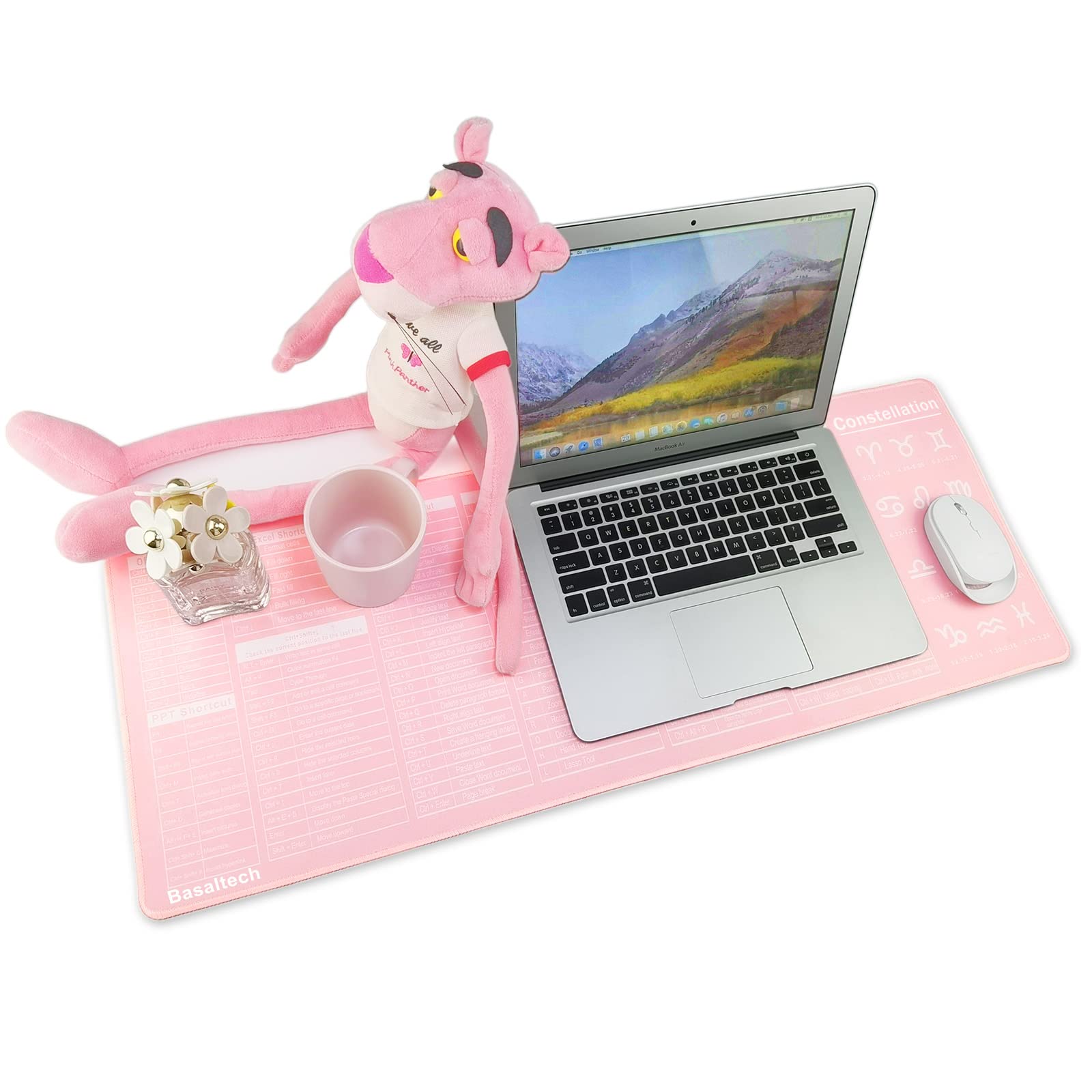 Pink Large Mouse Pad for Desk - Non-Slip Waterproof PVC Desk Mat with Stitched Edges | Windows Hotkey Shortcut Reference | Ultra Thin Design for Office, Work, Home & School Use | Perfect for Gaming, Coding & Daily Computer Tasks
