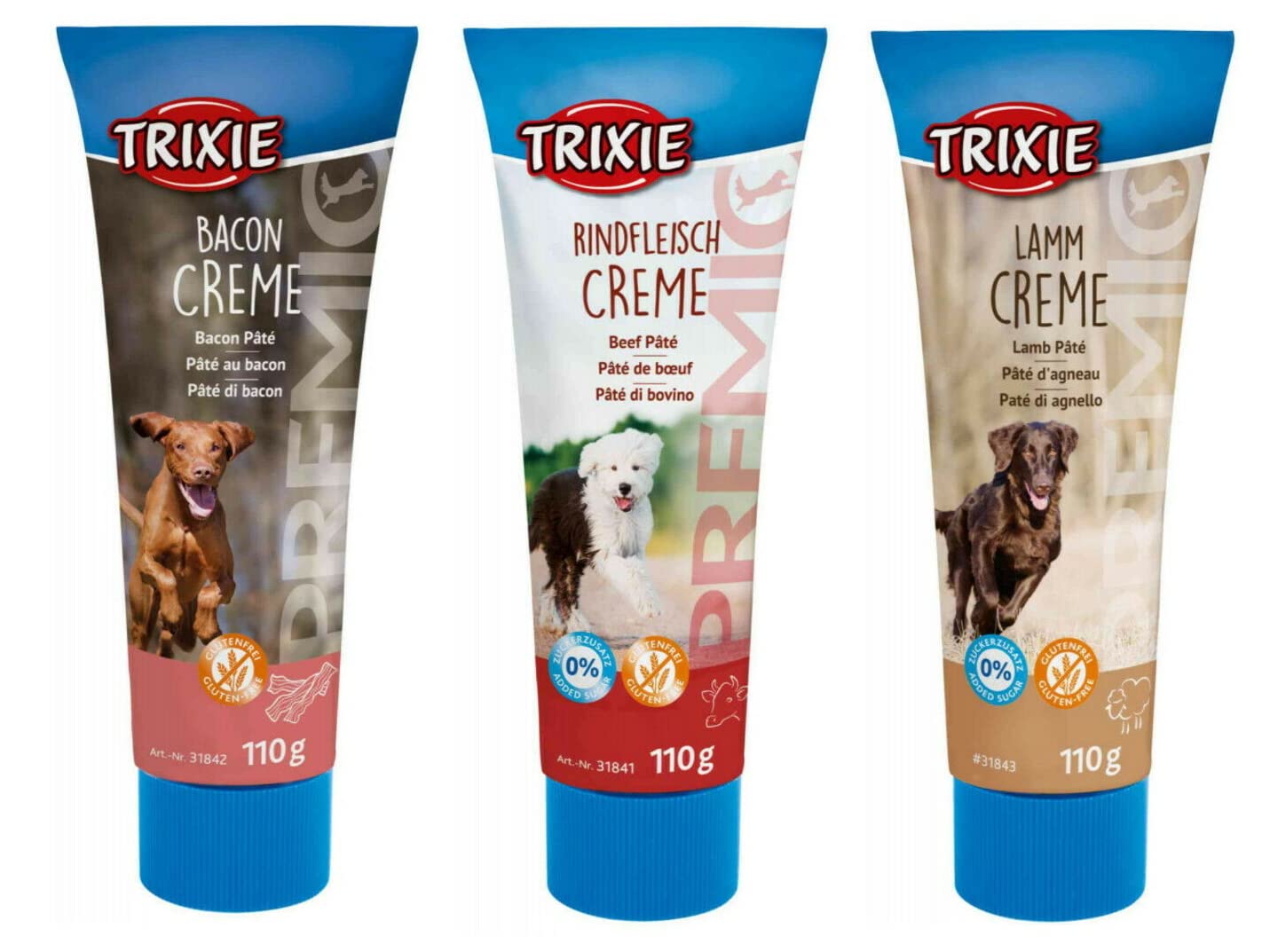3 Pack Mixed Variety Trixie Premio Dog Pate - Bacon, Lamb & Beef Flavored Dog Treats for Training, Rewards & Snacking