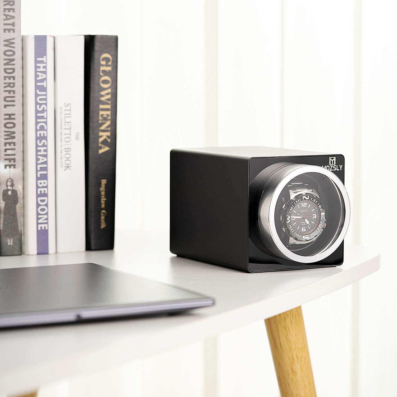 MOZSLY Single Watch Winder for Automatic Watches - 12 Rotation Modes, Ultra Quiet Motor, Durable Metal Case - Perfect for Watch Collectors & Luxury Timepiece Storage at Home/Office