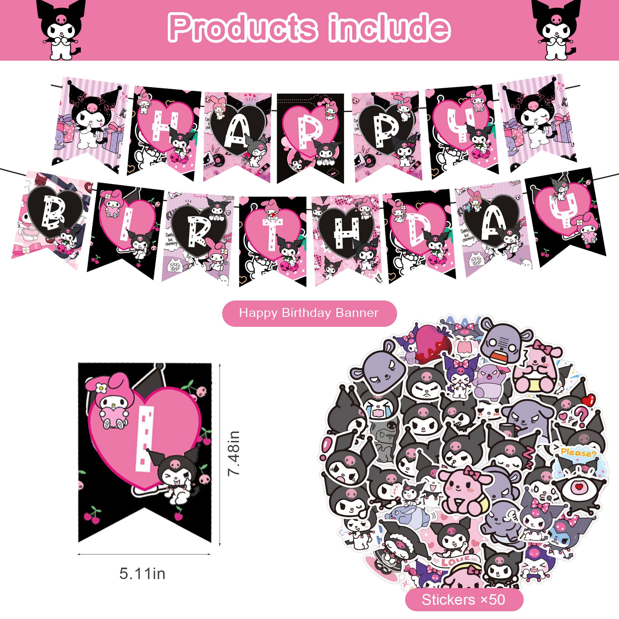 Birthday Party Decorations Set - Includes Banner, Cake Topper, 12 Cupcake Toppers, 18 Balloons & 50 Stickers - Perfect for Kids Birthday Parties, Baby Showers & Celebrations