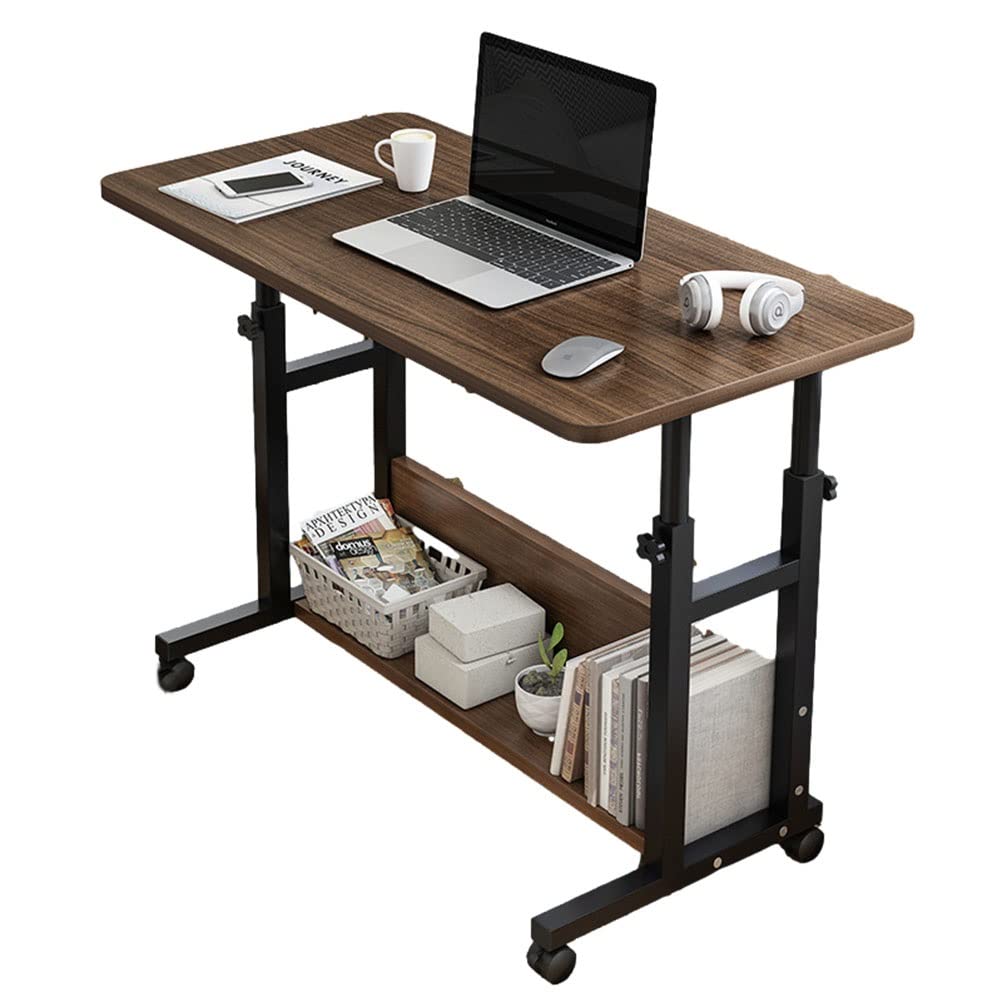 Adjustable Overbed Table with Wheels - Mobile Laptop Desk for Sofa, Bed & Office - Portable Rolling Cart with Storage Tray (80x40cm, Brown) - Perfect for Working, Eating & Studying in Bed or Living Room