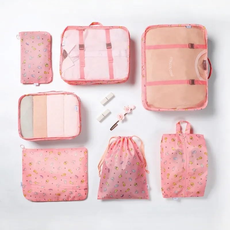 7-Piece Cube Storage Organizer Set - Foldable Travel Packing Bags for Clothes, Cosmetics, Underwear & Shoes - Space-Saving Luggage Organizer (Pink) | Perfect for Travel, Home Organization & Closet Storage