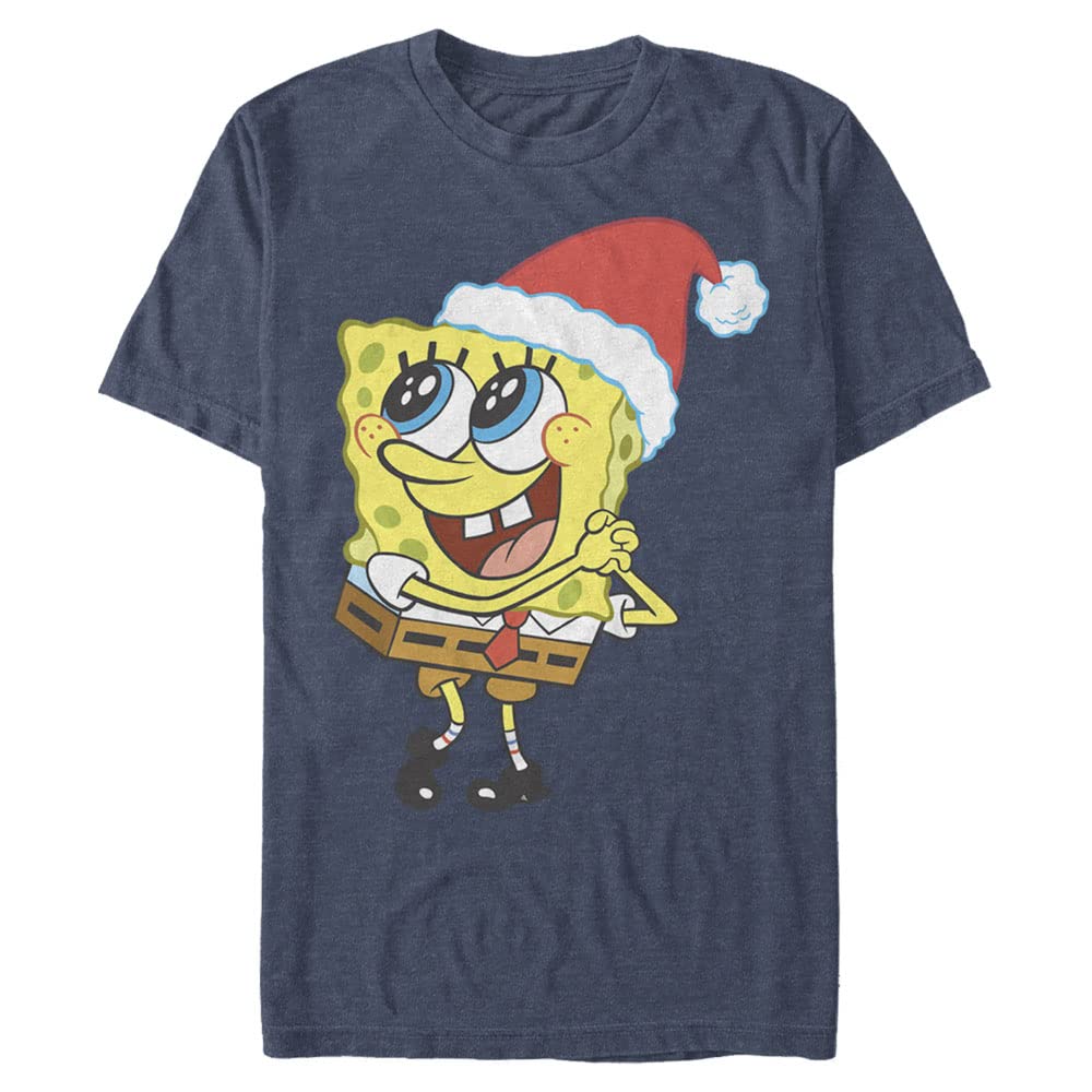 Nickelodeon Spongebob Squarepants Santa Hat Graphic T-Shirt - Big & Tall Men's Short Sleeve Tee - Christmas Party, Holiday Gift & Casual Wear