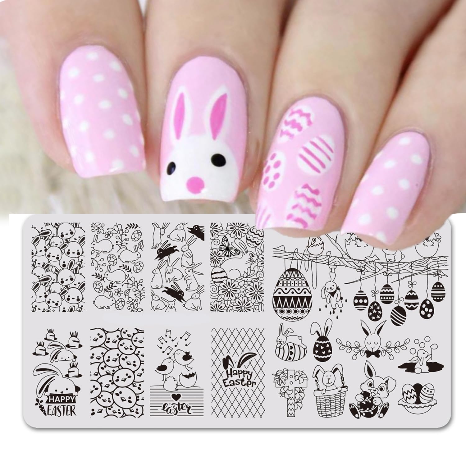 Easter Nail Stamping Plate Set - Bunny & Chick Designs for Nail Art - DIY Easter Egg Manicure Decorations - Perfect for Spring Nail Art and Holiday Party Looks (1PC)