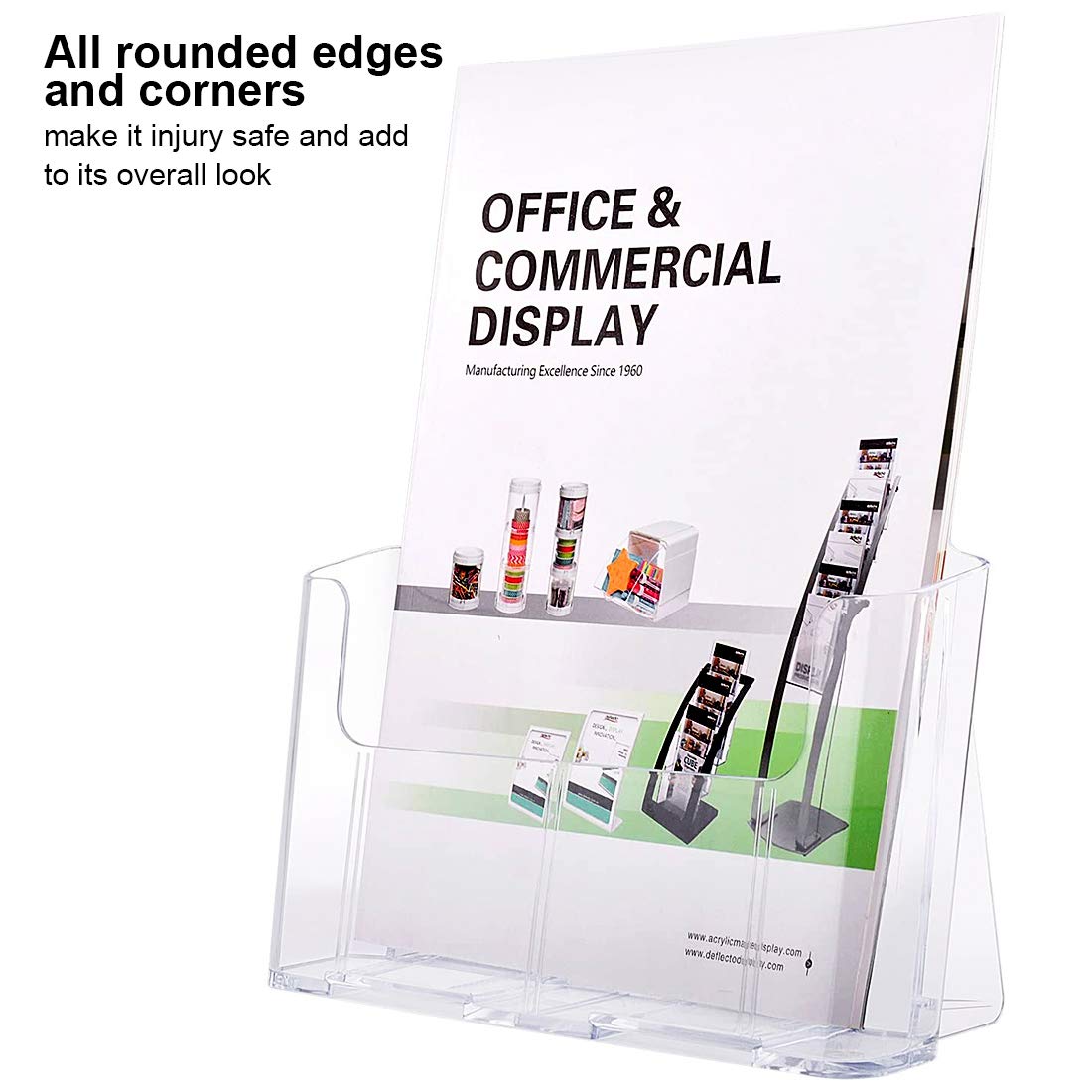 KTRIO Clear Acrylic Brochure Holder & Phone Stand - Sleek Desk Organizer for Office, Restaurant, or Retail Display - Perfect for Brochures, Menus, and Smartphones