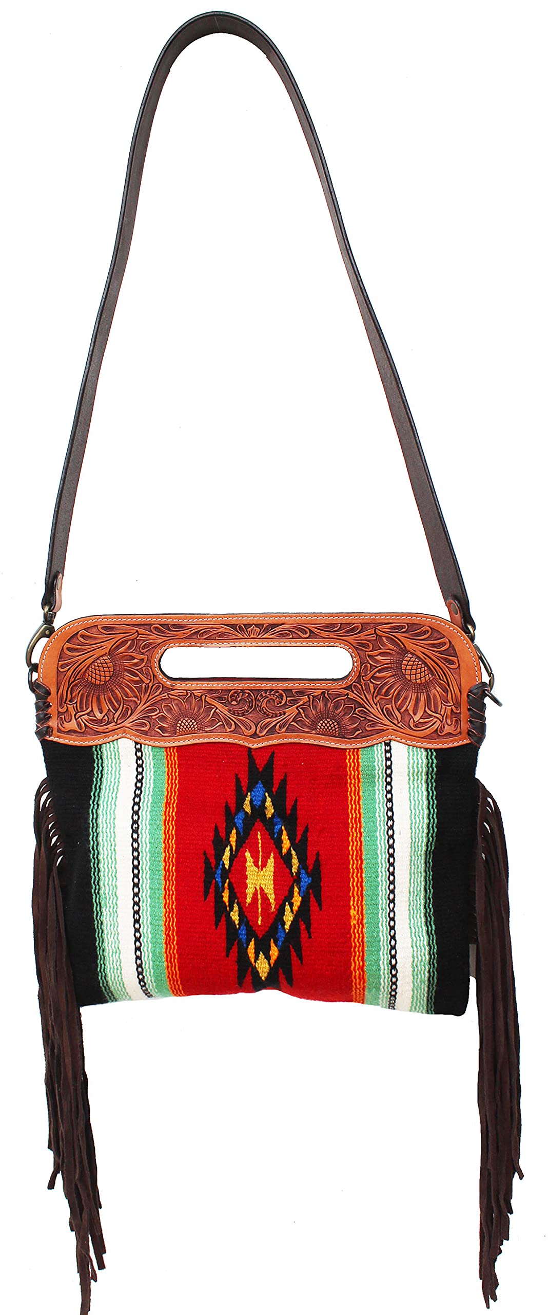 Challenger Women's Western Handwoven Wool Rodeo Cowgirl Purse - Vintage Leather Shoulder Handbag for Country Music Festivals & Rodeo Events (Style 27FK50)