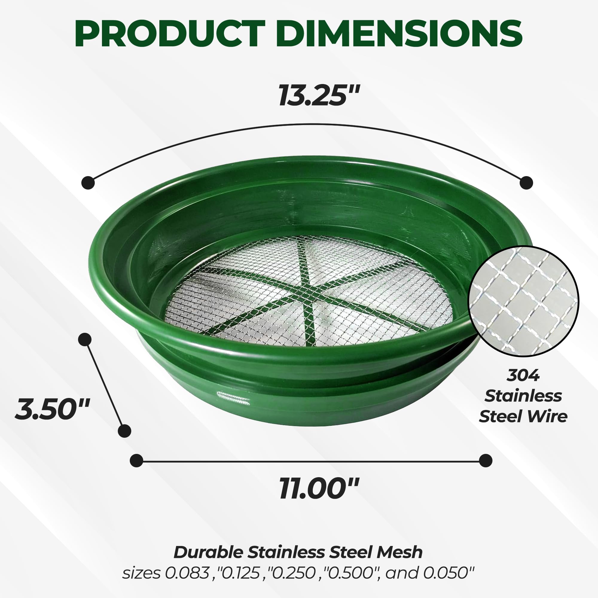 13.25 Inch Wide Stackable Gold Prospecting Classifier Pan Set - 5 Pack with 1/2