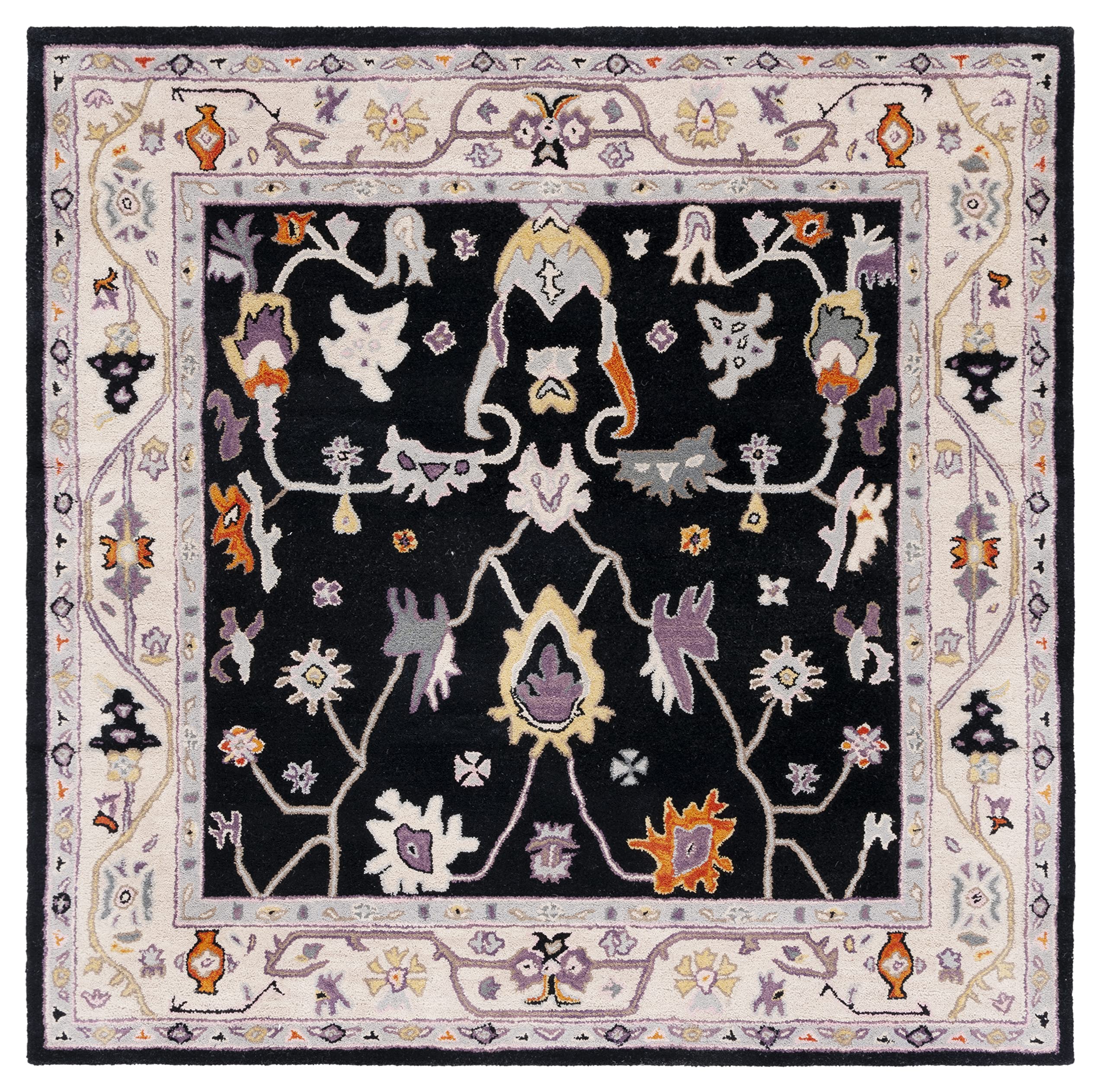 SAFAVIEH Anatolia Collection 6' Square Black/Ivory AN513Z Handmade Premium Wool Area Rug for Living Room, Dining Room & Bedroom - Soft & Durable Floor Covering for Home Decor