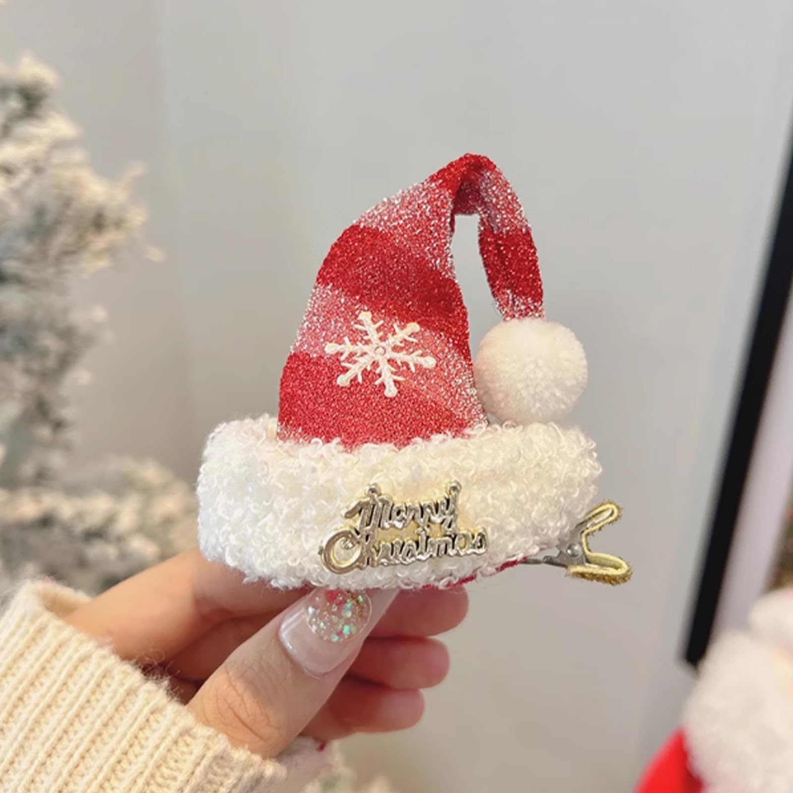 Totelux Christmas Santa Hat Hair Clips - Red Stripe Glitter Snowflake Barrettes, Cute Alligator Hair Clips for Women & Girls | Perfect for Christmas Parties, Cosplay Costumes & Festive Holiday Accessories