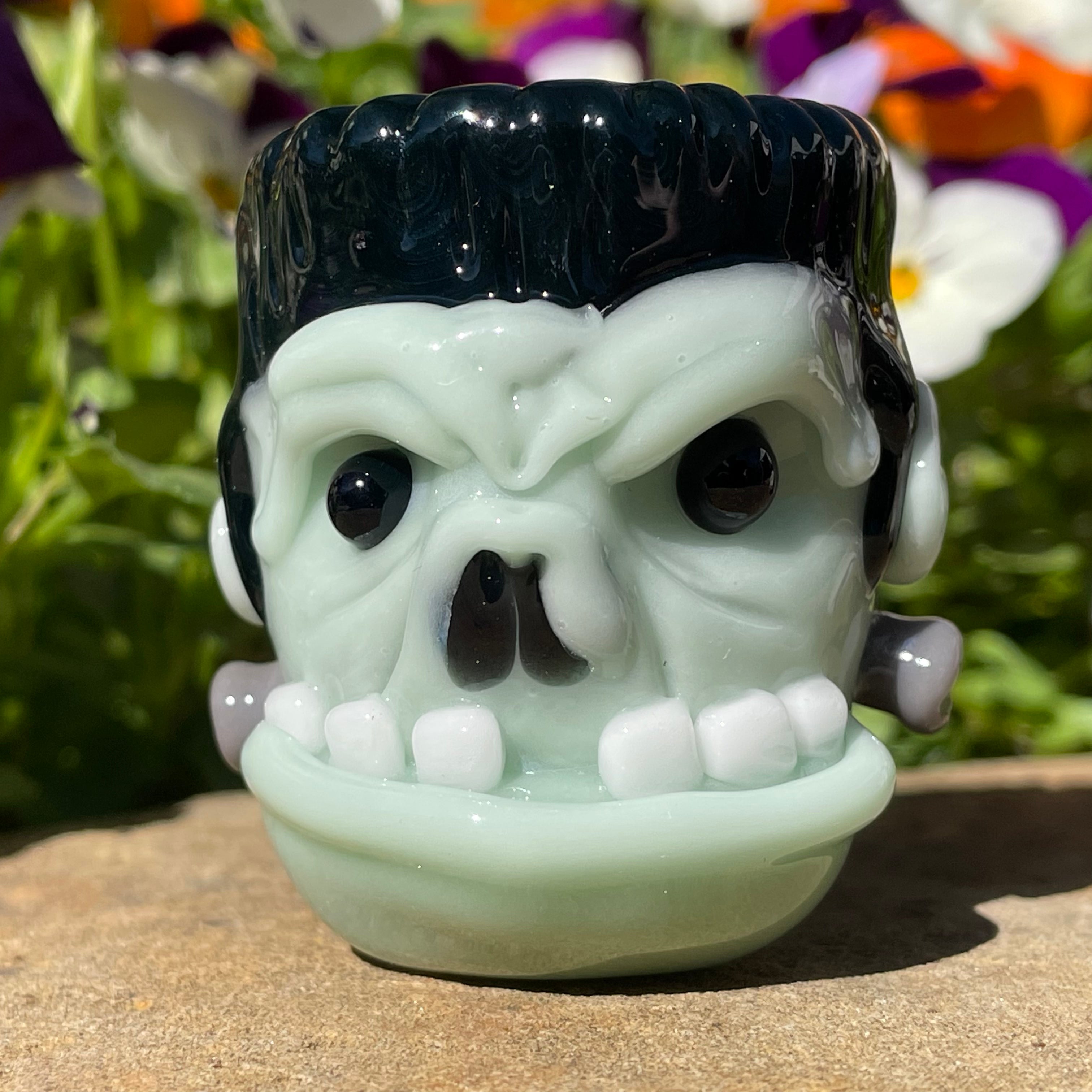 Handmade Glass Frankenstein Pendant Necklace - Gothic Horror Jewelry for Halloween Costume & Cosplay