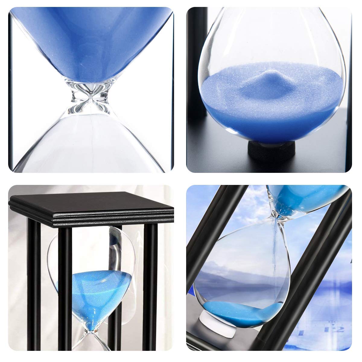 60 Minute Sand Timer - Black Frame Blue Sand Hourglass for Kitchen, Office, Classroom, Games | Perfect for Cooking, Study, Meditation & Party Decor