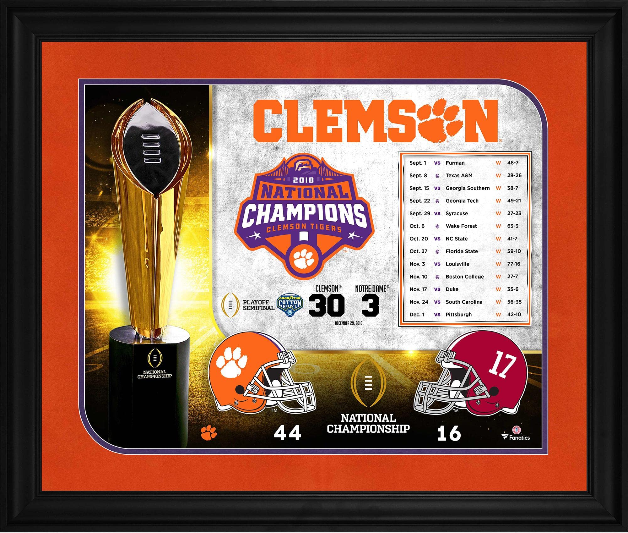 Clemson Tigers 2018 National Champions Framed 20x24 Football Collage - Perfect for Game Room, Man Cave & College Football Fan Gifts