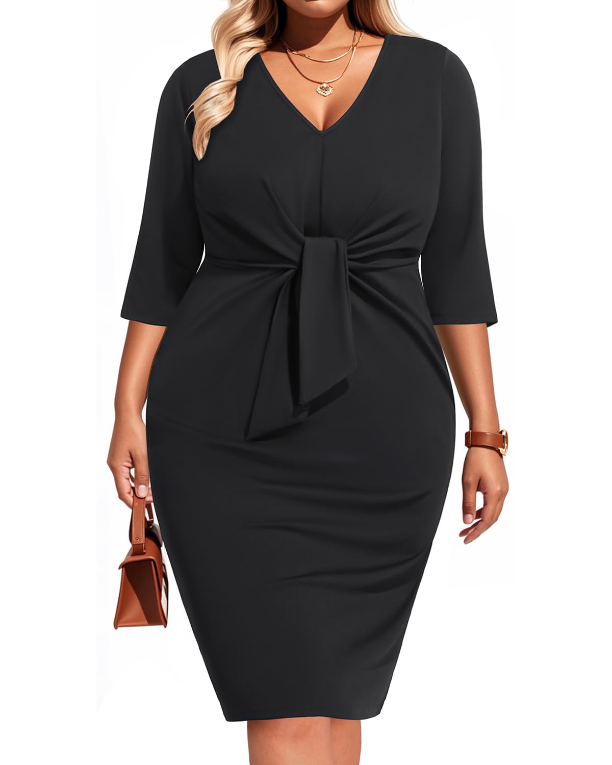 Plus Size Work Dresses for Women - Elegant Tie Waist Sheath Cocktail Dress for Wedding Guest & Semi-Formal Occasions | Office Wear, Party Outfits & Special Events