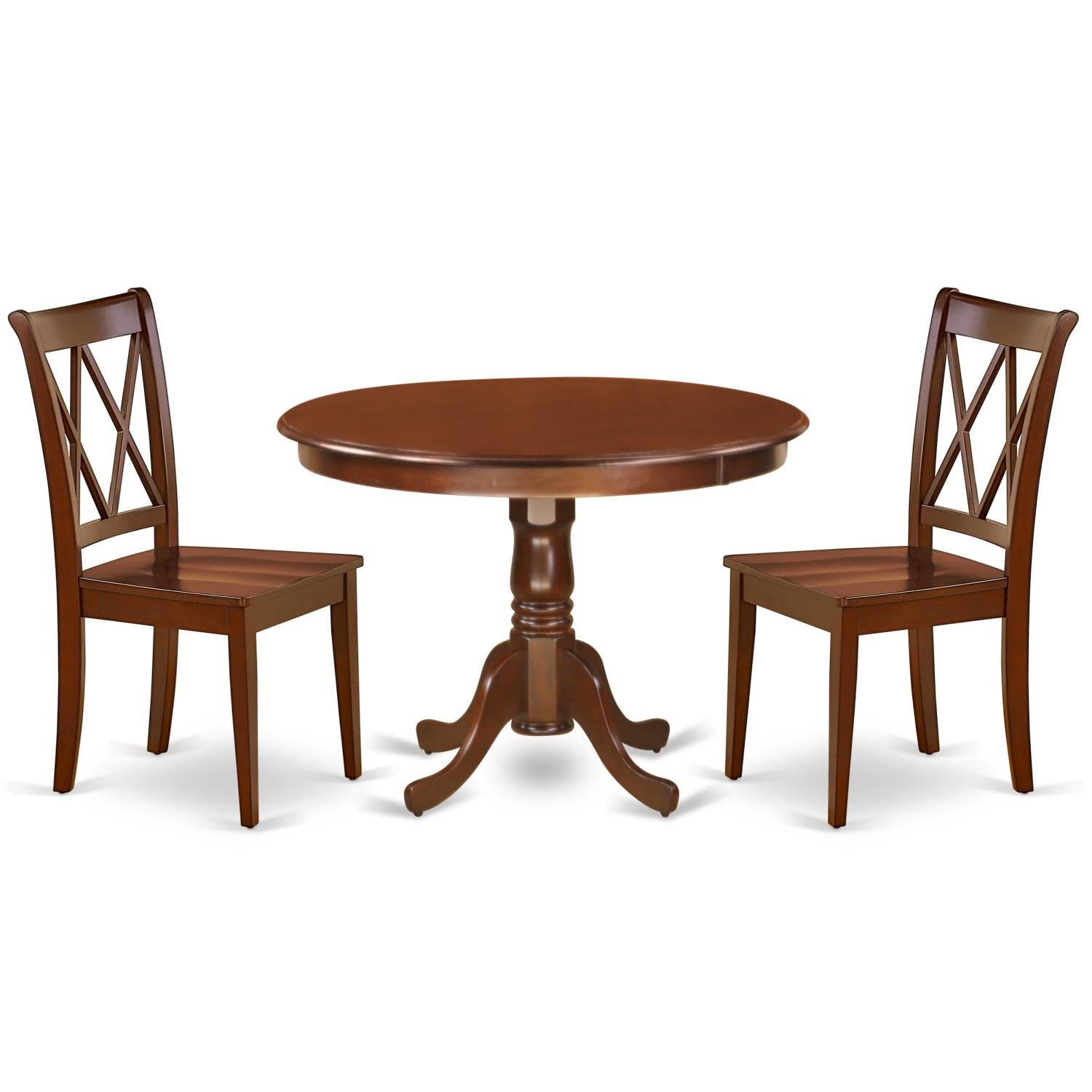 East West Furniture HLCL3-MAH-W 3-Piece Round Kitchen Table Set with Pedestal Base & 2 Dining Chairs - 42x42 Inch Mahogany - Perfect for Small Spaces, Apartments & Cozy Dining Areas