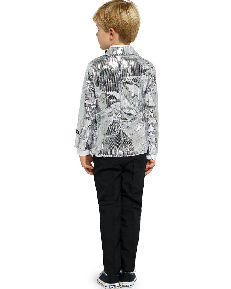 Vintage 70s Sequins Silver Boys Suit Jacket - Retro Disco Party Costume for Kids, Halloween & Dance Performance