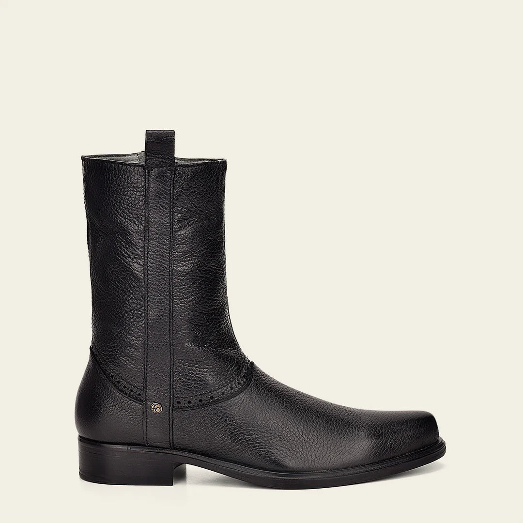 Franco Cuadra Men's Black Leather Ankle Boots with Zip - Stylish Casual Dress Boots for Everyday Wear & Outdoor Activities