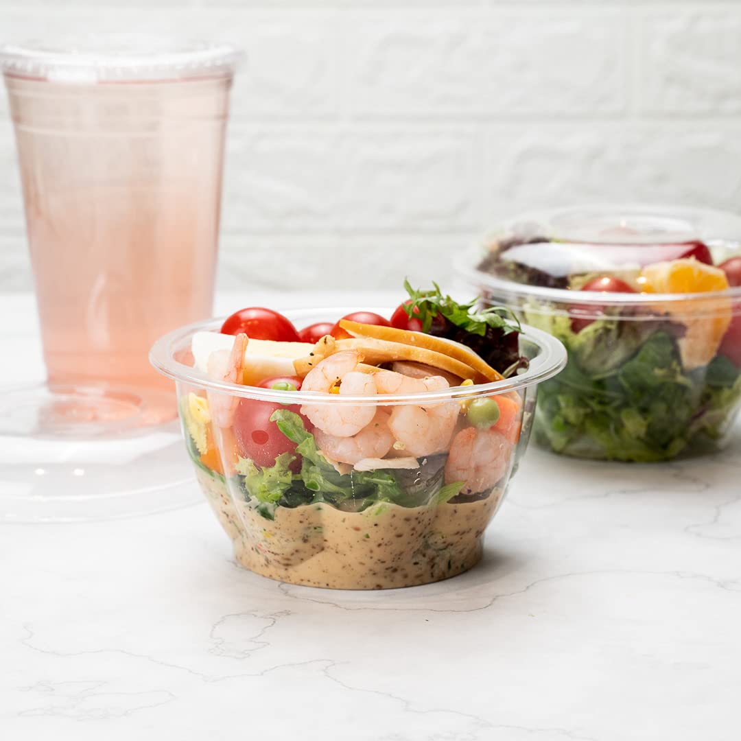 Restaurantware Thermo Tek 16oz Disposable Salad Bowls - 50 Pack Round Deli Containers | Crack & Leak Resistant | Sustainable Clear Plastic Food Bowls for Cold Foods (Lids Sold Separately) | Perfect for Restaurants, Catering & Meal Prep