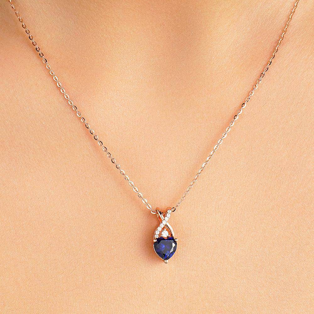 1.16 CT Solitaire Heart Sapphire & White Sapphire Pendant Necklace - Elegant Jewelry Gift for Women, Perfect for Valentine's Day, Anniversary & Special Occasions