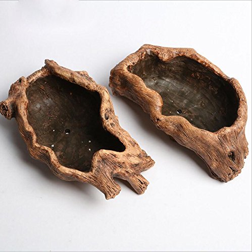 NWFashion Wooden Brown Succulent Planter - Handmade Flower Pot for Indoor & Outdoor Plants - Perfect for Home Decor, Office Desk, Garden, and Patio