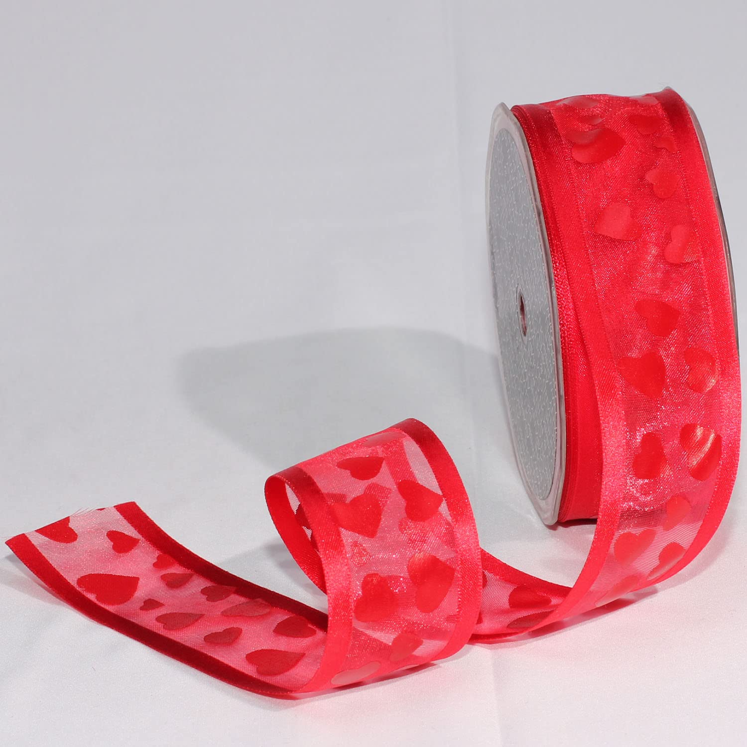 Red Hearts Organdy Georgette Ribbon with Satin Edge - 1.5 Inch x 30 Yards - Perfect for Gift Wrapping, Wedding Decorations & DIY Crafts