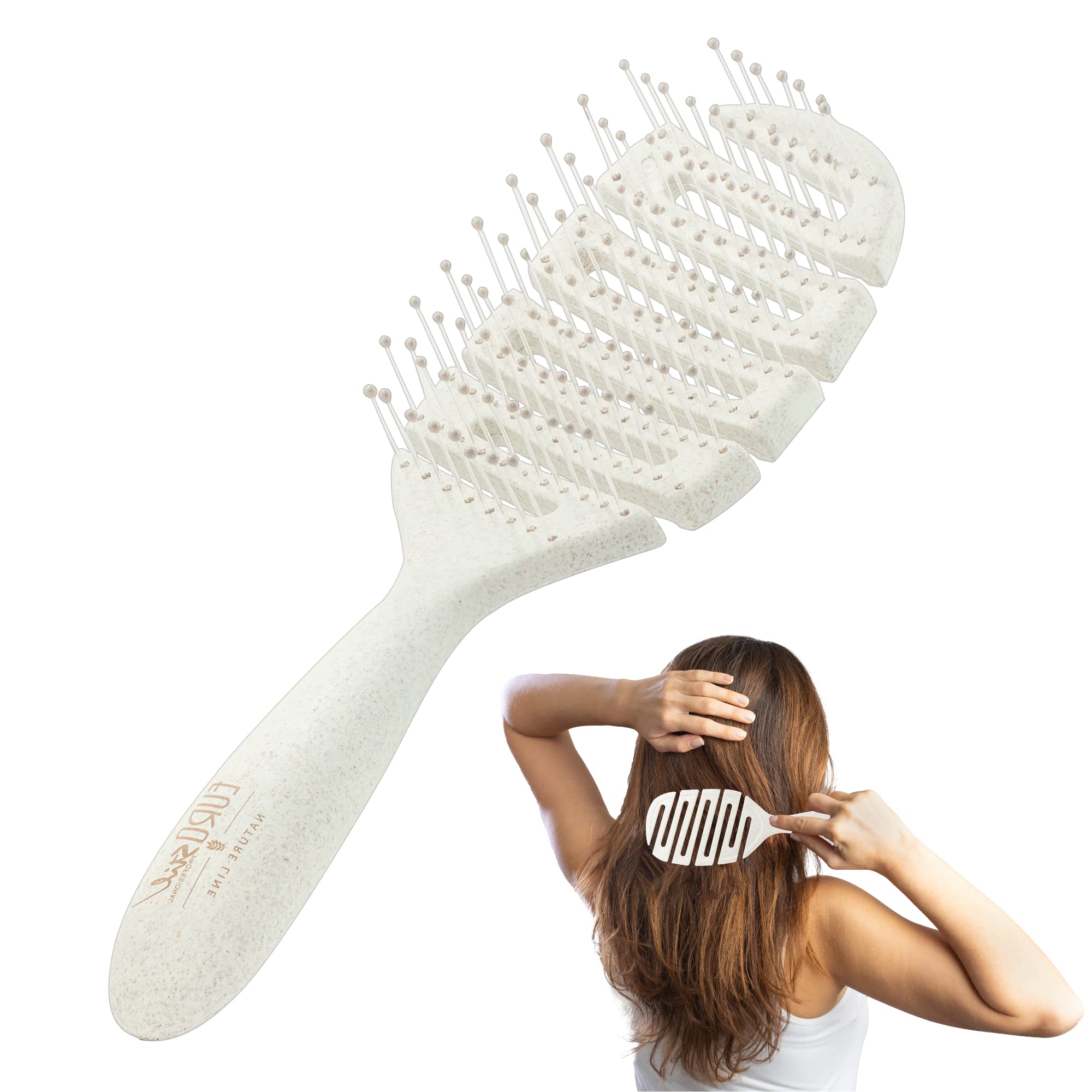 Anti-Pull Detangling Hair Brush for Curly & Straight Hair - 100% Organic Natural Wheat Fiber Comb - Eco-Friendly & Pain-Free Hair Styling for Daily Use, Travel & Salon Styling