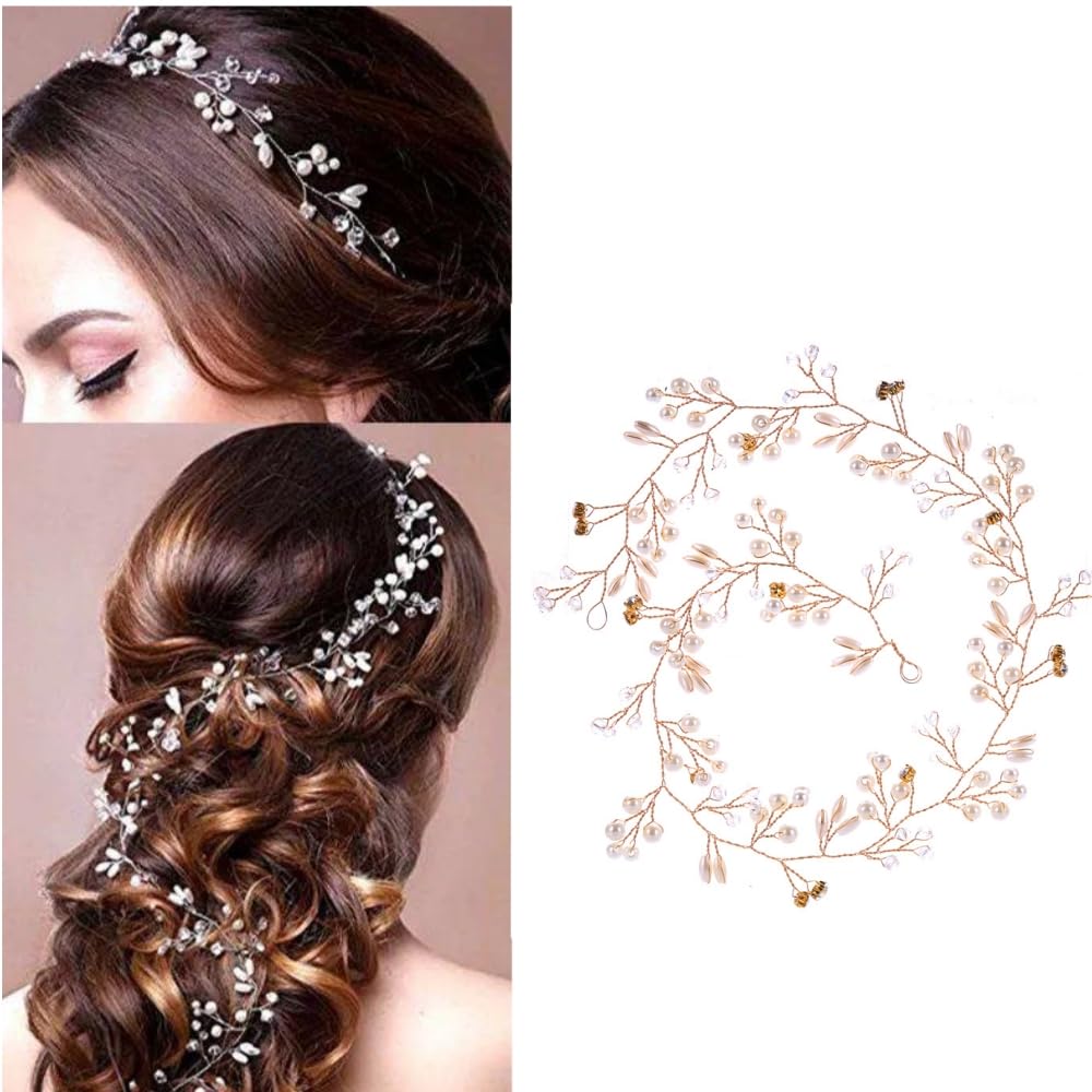 Elegant Crystal Pearl Hair Accessories for Women & Girls - 50cm Bridal Wedding Hairpieces for Special Occasions & Parties
