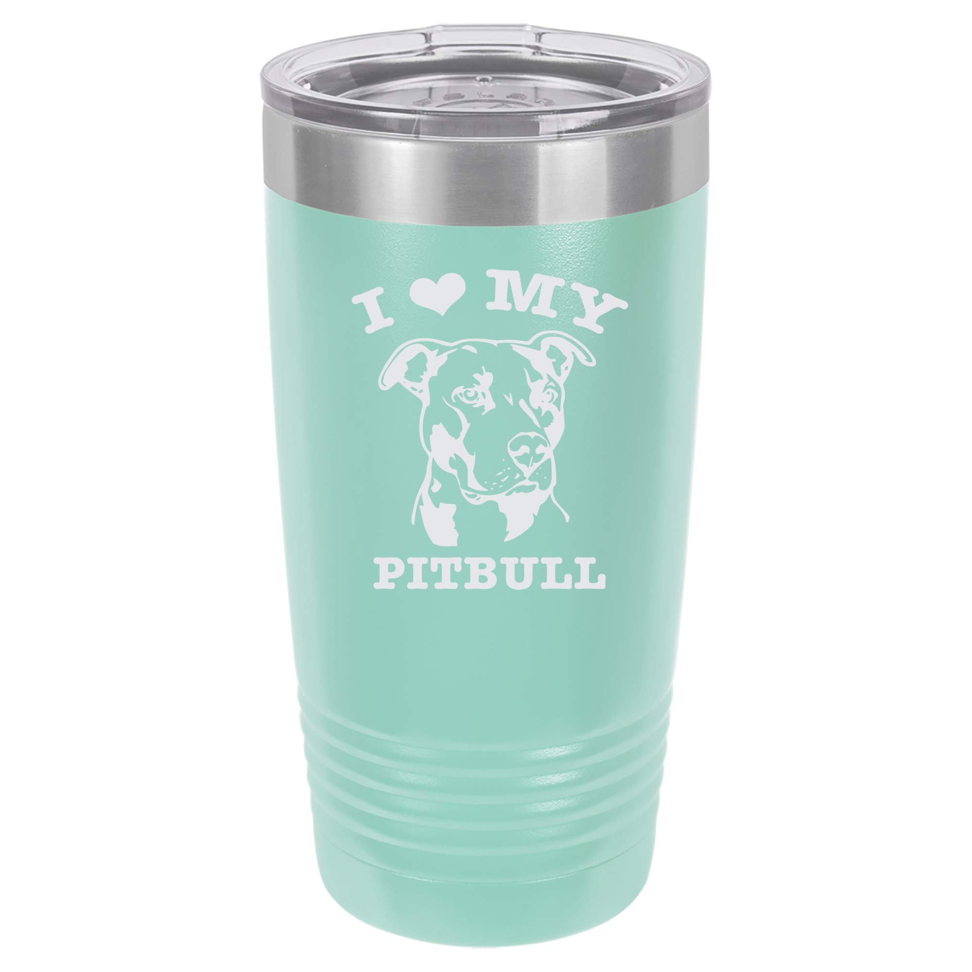 Engraved Vacuum Insulated 20oz Travel Tumbler - 'I Heart My Pitbull' Dog Lover Design in Teal - Perfect for Coffee, Tea & Outdoor Adventures
