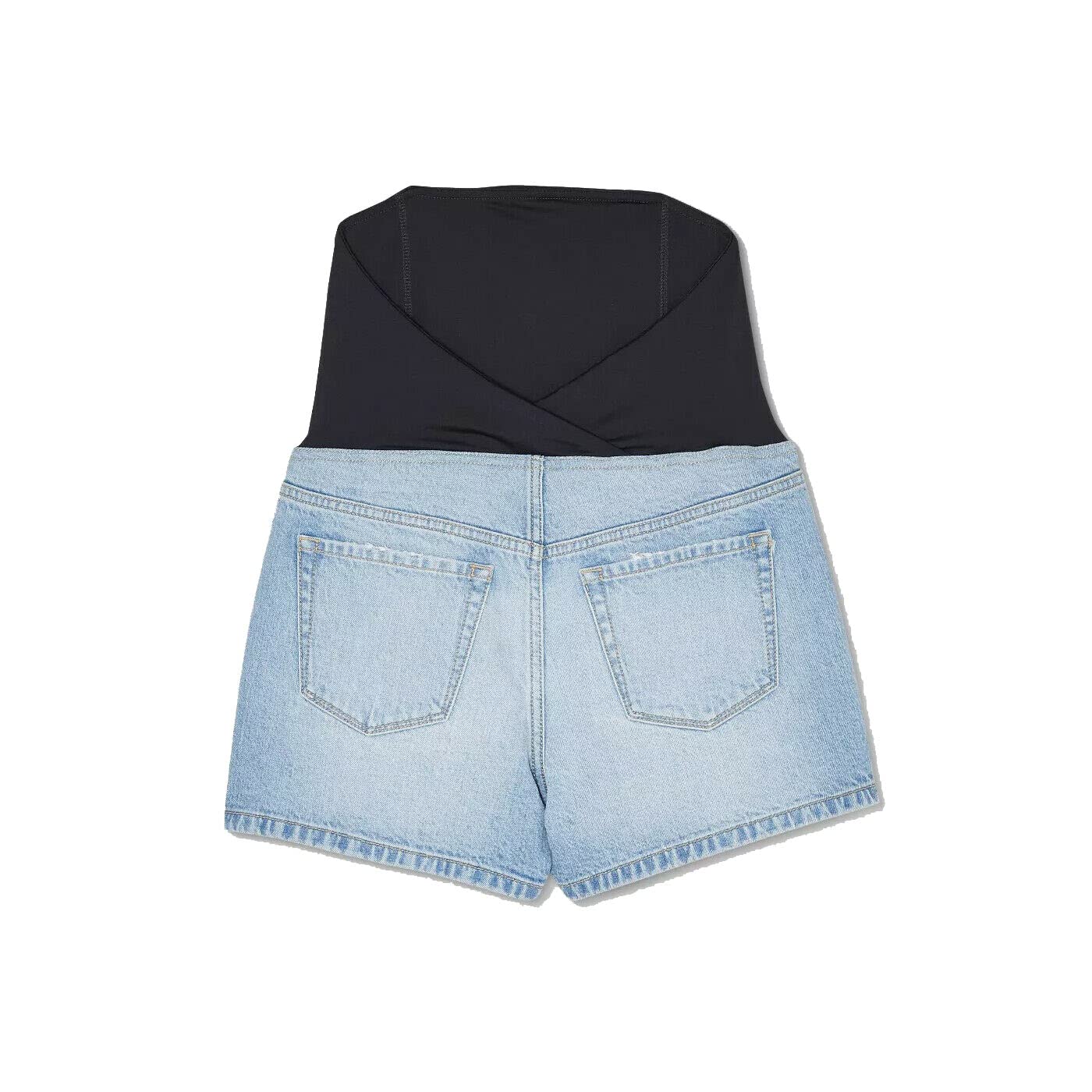 Isabel Maternity by Ingrid & Isabel Women's Crossover Panel Maternity Jean Shorts - Light Blue Denim Mid-Length Shorts for Pregnancy Comfort | Perfect for Summer, Casual Outings & Maternity Photos
