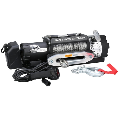 12,000lb Bulldog Winch with Synthetic Rope - Heavy Duty Trailer Winch for Off-Road Recovery, Boat Loading & Vehicle Towing
