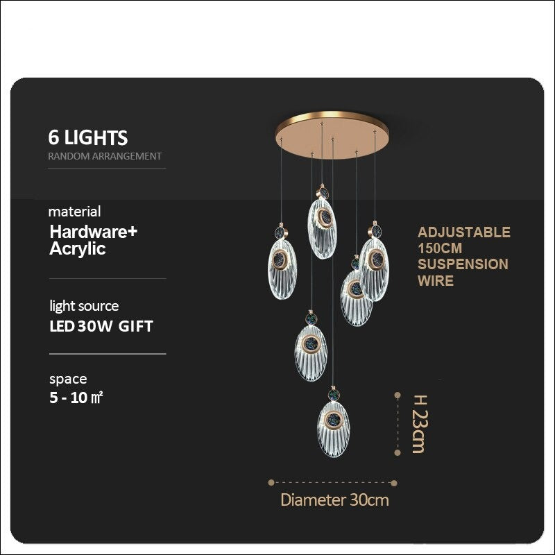 Elegant Crystal Shell Staircase Chandelier - Modern Luxury Ceiling Light Fixture for Living Room, Dining Room, Foyer & Stairwell Decoration