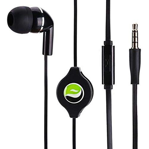 Retractable Mono Earphone with Mic - 3.5mm Hands-Free Headset for OnePlus Nord N20 5G & Compatible Smartphones | Perfect for Driving, Work Calls & Gaming