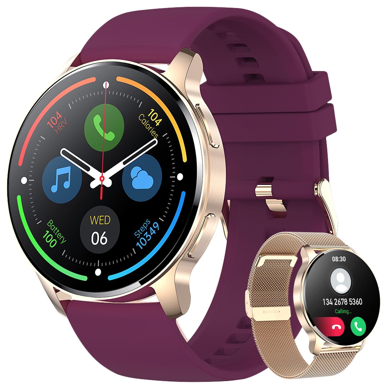 Elegant Women's Smartwatch with AI Voice Assistant - Make/Receive Calls, Heart Rate & Blood Oxygen Monitor, Step Tracker - Compatible with Android & iOS - Perfect for Fitness, Work & Daily Use (Rose)