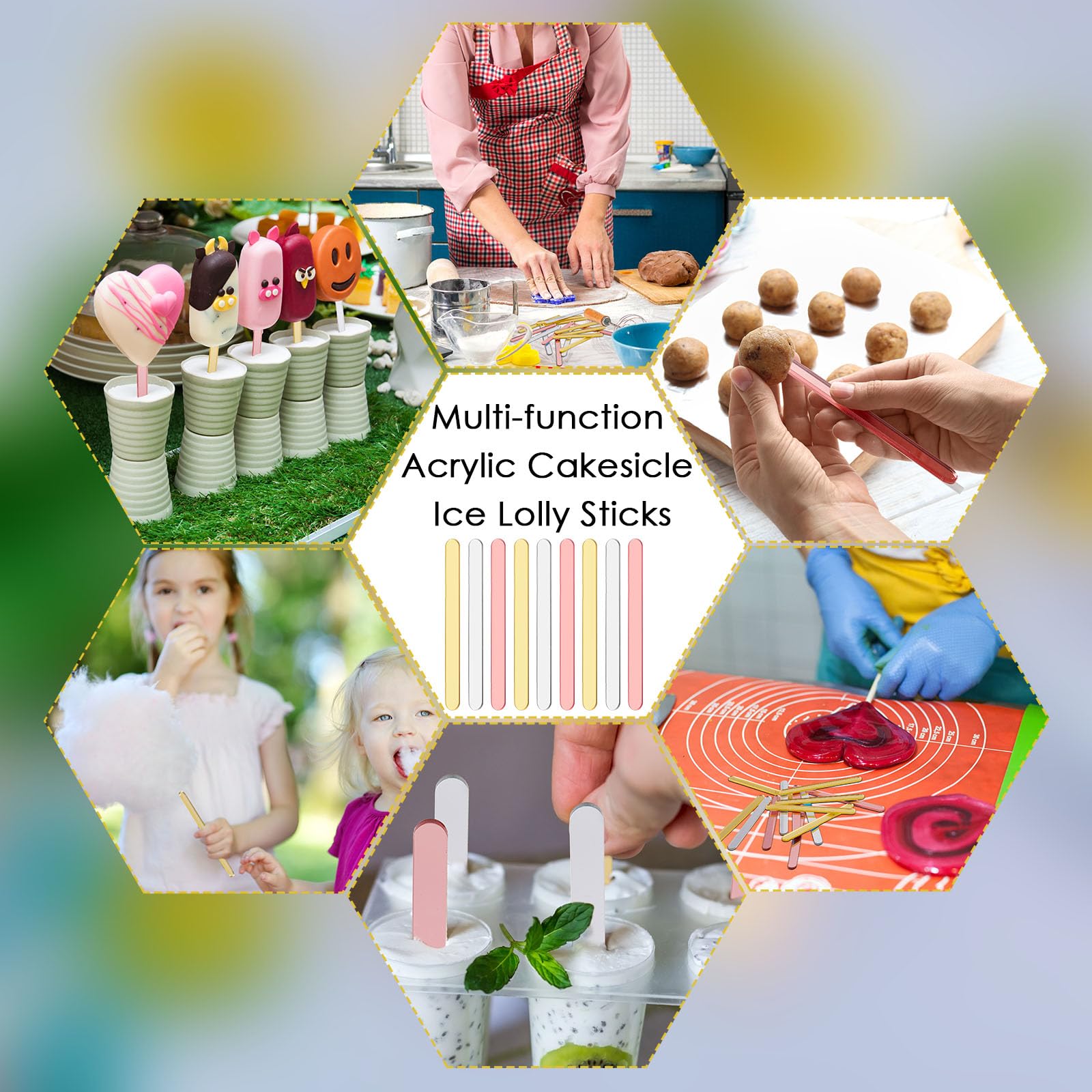 60 Pack Reusable Acrylic Ice Cream Sticks - Mini Mirror Laser Cake Pops Sticks for Healthy Snacks, DIY Desserts, Candy Making & Party Decorations - Perfect for Birthday Parties, Baby Showers & Wedding Favors