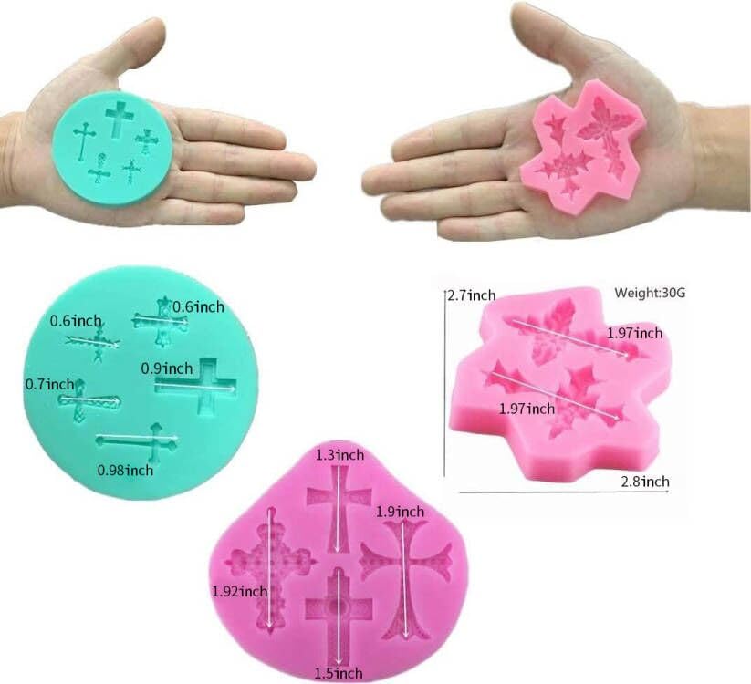 JeVenis 3-Piece Baptism Cake Decorating Set - Cross Cake Mold & Toppers for Christening Party Supplies - Perfect for Baptism Cakes, Cupcakes, and Dessert Table Decorations