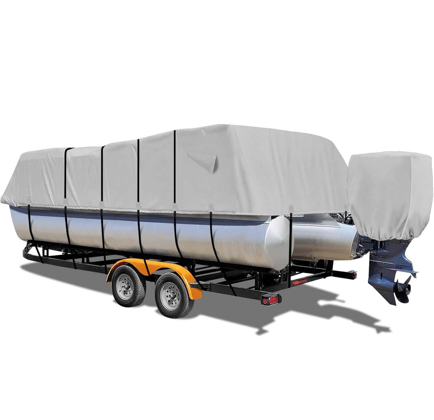 Heavy Duty 1200D Waterproof Pontoon Boat Cover with Motor Cover - Grey, Fits 21-24ft Boats - All-Weather Protection for Outdoor Storage & Mooring