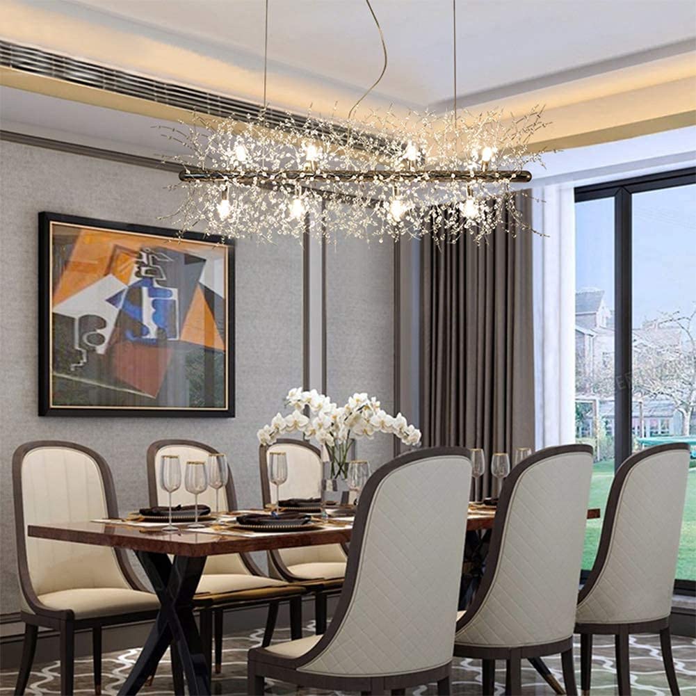 Modern Crystal Firework Chandelier - 12-Light LED Linear Dandelion Pendant Light Fixture in Chrome (35.5