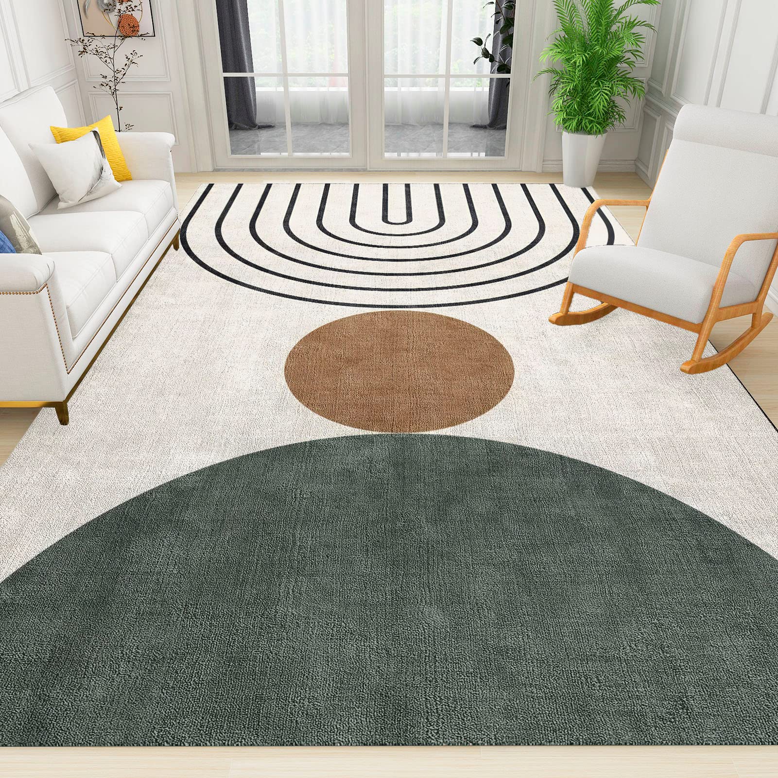 Modern Abstract Mid Century Area Rugs - Soft Fluffy Large Carpet with Geometric Bohemian Design (5x8 Feet) - Perfect for Living Room, Bedroom, and Home Office Decor