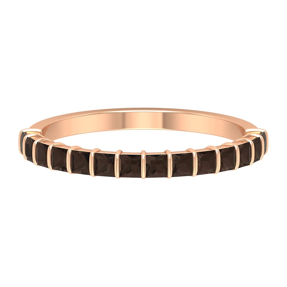 3/4 CT Smoky Quartz Ring for Women - 14K Solid Gold Brown Smoky Quartz Half Eternity Ring | June Birthstone Jewelry Gift for Anniversary, Birthday & Special Occasions