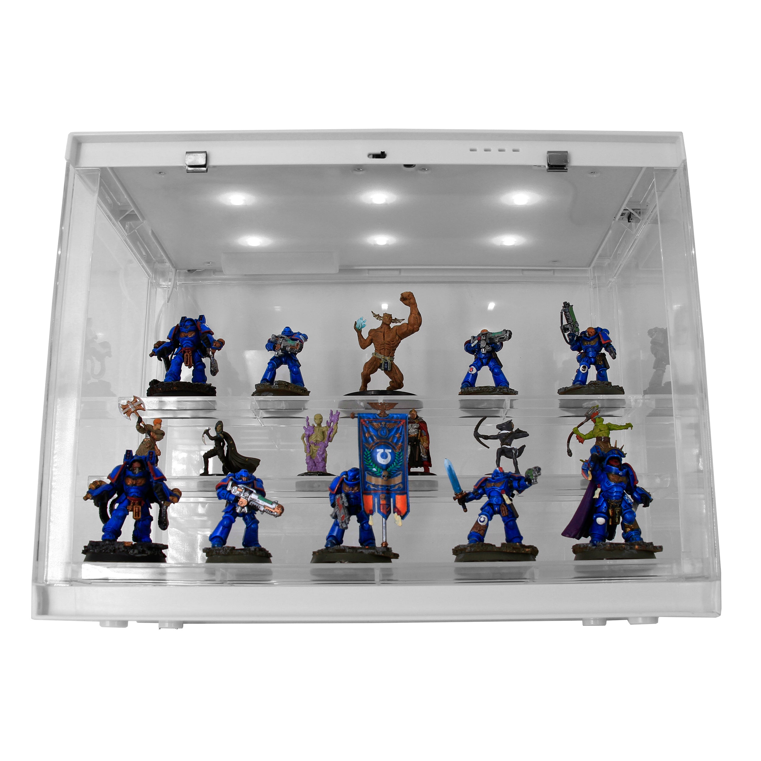 3-Tier Clear Acrylic LED Display Case for Miniatures with 20 Non-Slip Grip Pads - Perfect for Collectible Figures, Jewelry & Home Decor Showcase
