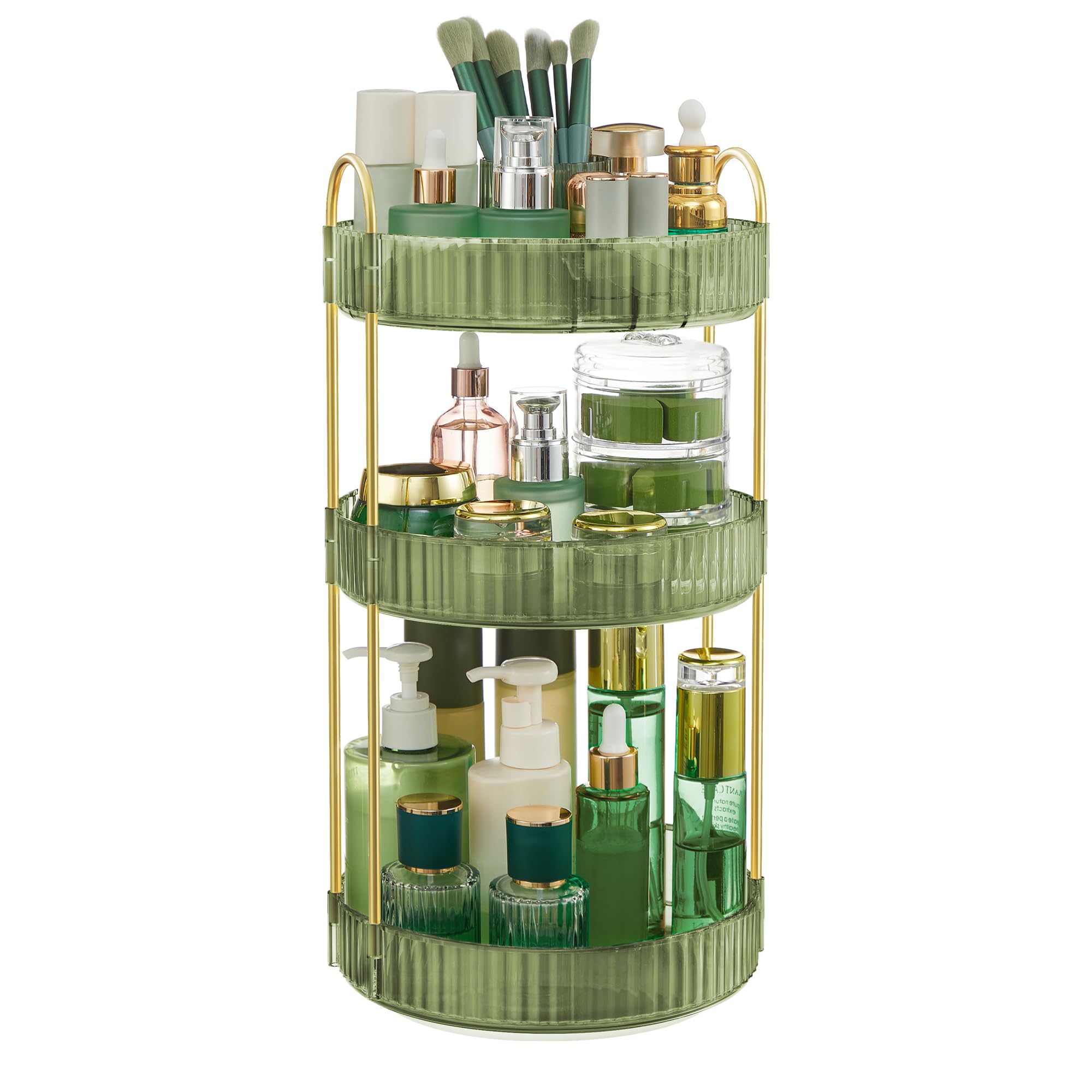 SONGMICS 3-Tier Rotating Makeup Organizer | Round Skincare & Toiletries Vanity Organizer with Lazy Susan | Customizable Cosmetic Storage | Perfect for Bathroom Countertop, Dressing Table & Gift Giving | Pale Green UJKA011C01