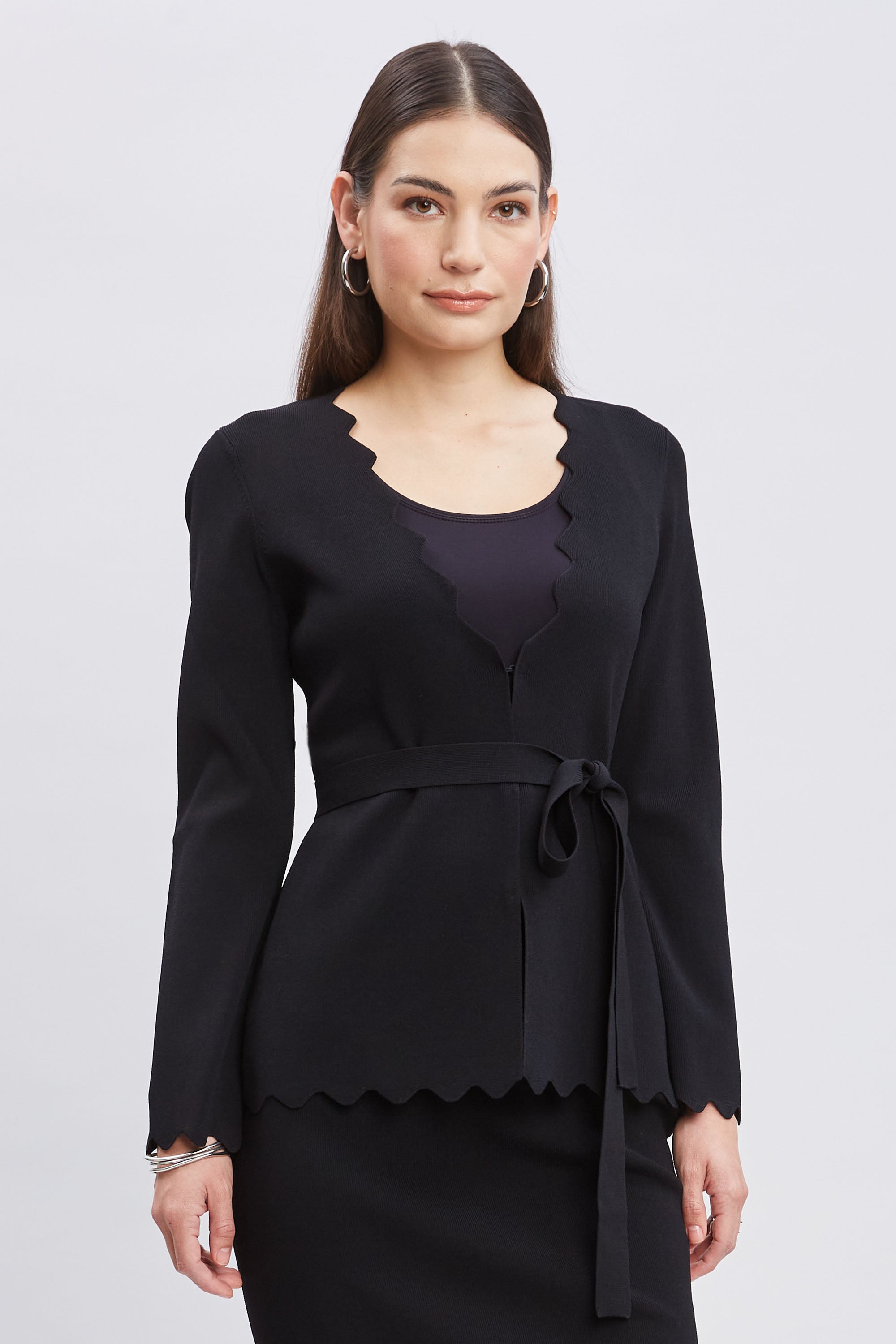 Stylish Belted Scallop Cardigan Sweater for Women - Perfect for Office Wear, Date Nights & Fall Layering