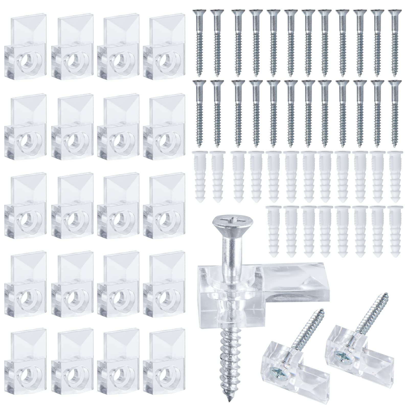 50 Sets Mirror Holder Clips Kit - Clear Plastic Mirror Mounting Clips with Screws for Glass Retainer, Box Door Hanging & Wall Fixing - Perfect for Bathroom, Bedroom, DIY Projects & Home Decor
